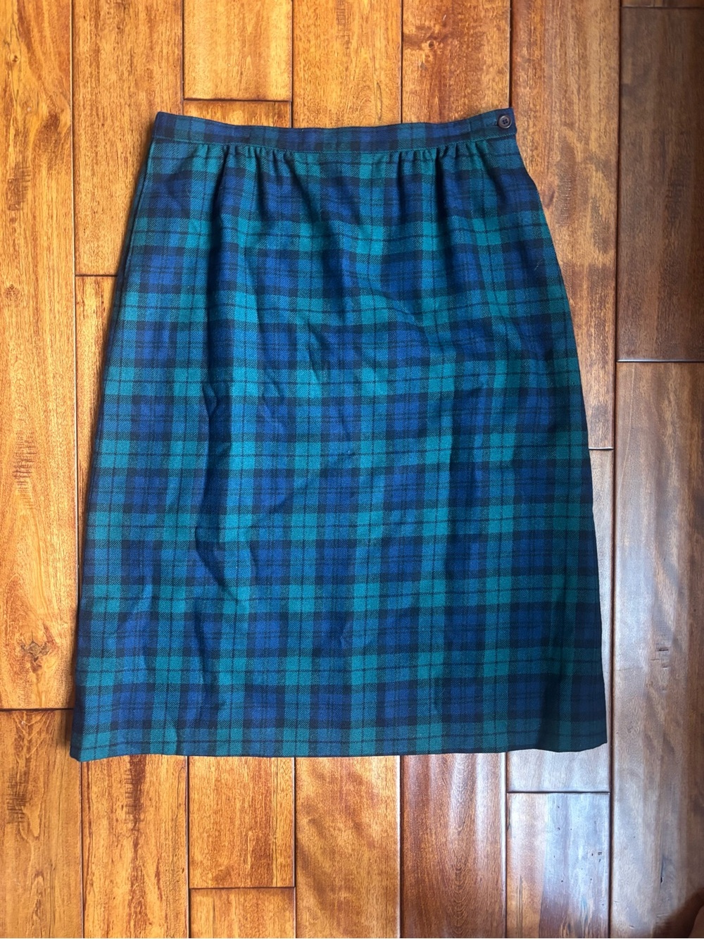Vintage Pendleton Blue and Green Plaid Midi Skirt 100% Wool